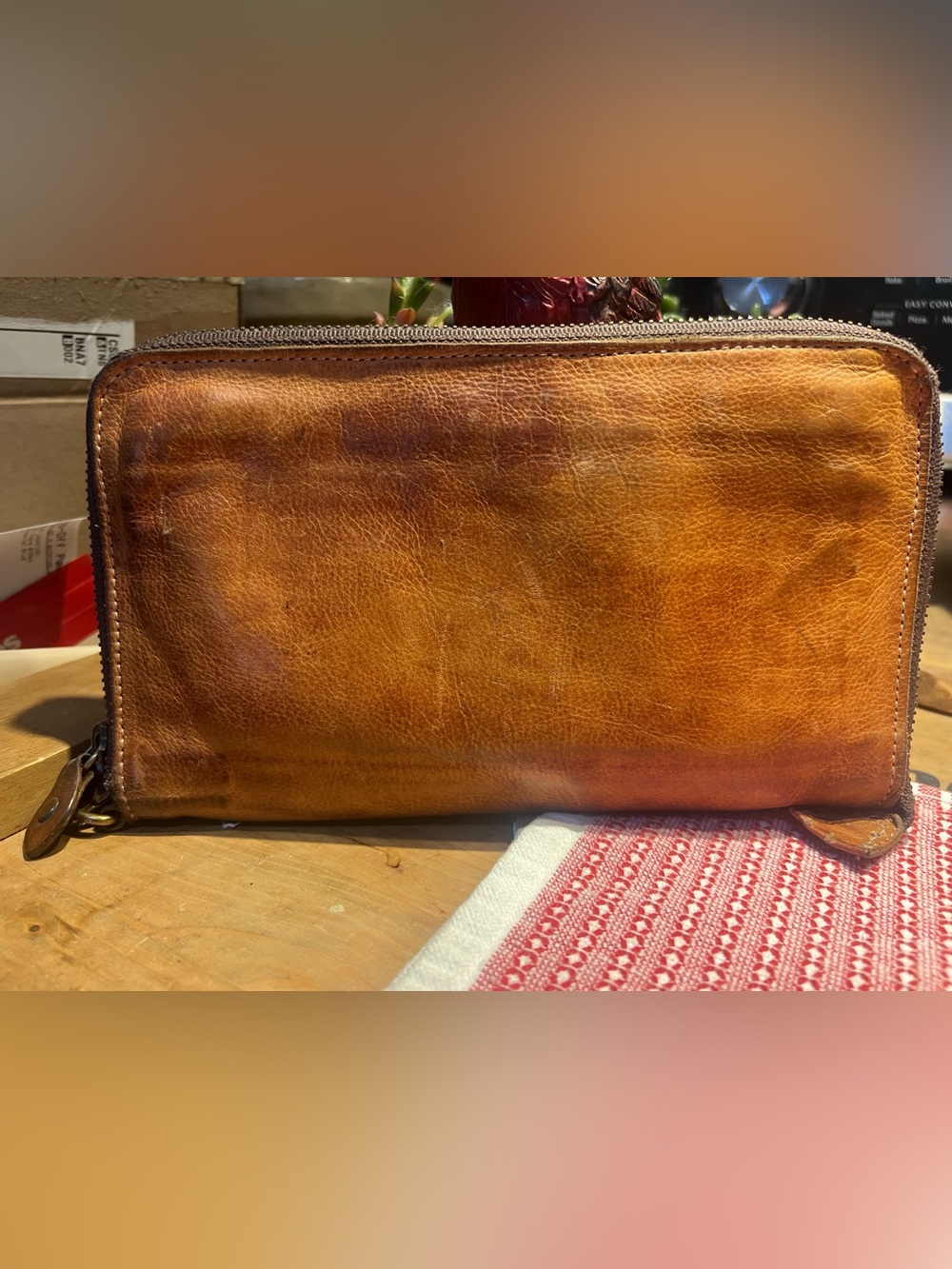 Bed Stu Distressed Tan Leather Zip Around Wallet